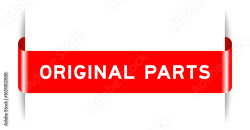 Red color inserted label banner with word original parts on white background
