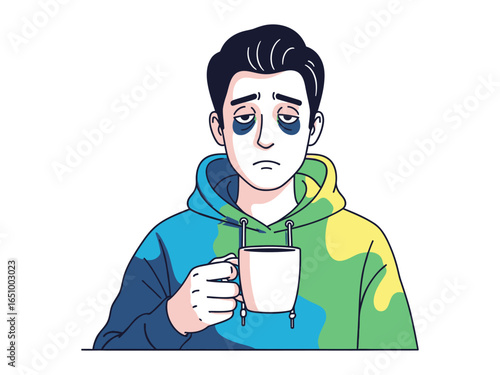 The Fatigue: Depicting a weary individual, burdened by the daily grind and clinging to a comforting cup of coffee, showcases a vivid portrayal of the physical and mental demands of modern life. 