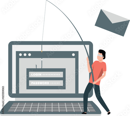 An illustration of email marketing represented by a fishing rod, symbolizing the catch of potential customers.