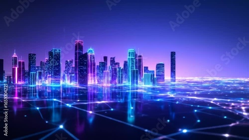 Wallpaper Mural Neon Cityscape: Futuristic Urban Network Visualization Torontodigital.ca