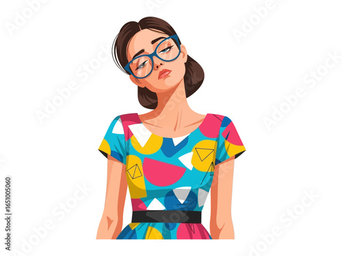 Woman's Apathetic Expression: A young woman, adorned in modern attire, expresses a look of utter boredom, epitomizing ennui with her pose and gaze, set against a clean backdrop.