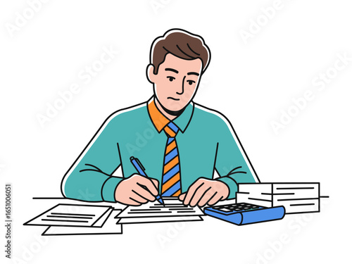 Concentration in Financial Analysis: Focused individual carefully examines financial documents.
