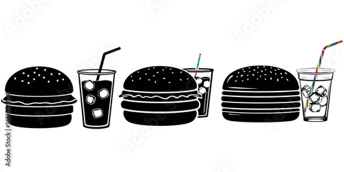 Delicious burgers and refreshing drinks ready to enjoy for fast food cravings and satisfying meals
