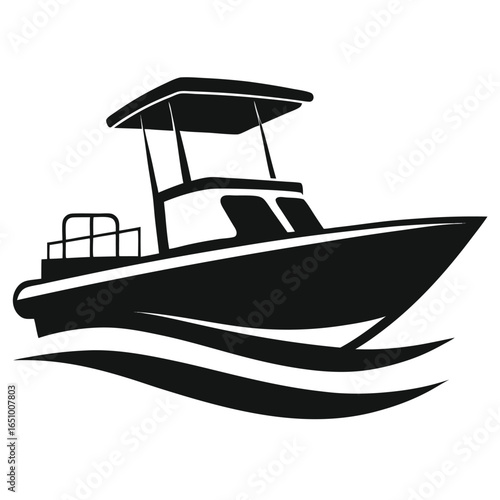 Sleek black silhouette of a modern center console fishing boat