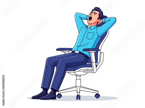 Relaxation in Office: Illustration of a person at rest in office. A visual capture of a person in state of relaxation with a peaceful atmosphere.