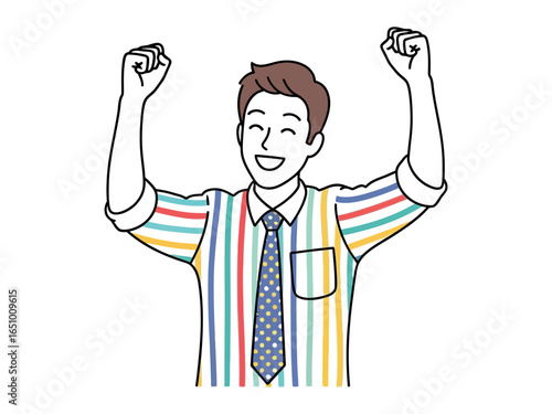 Joyful Accomplishment: A depiction of a cheerful individual celebrates, exuding pure joy and triumph in a simple yet effective illustration