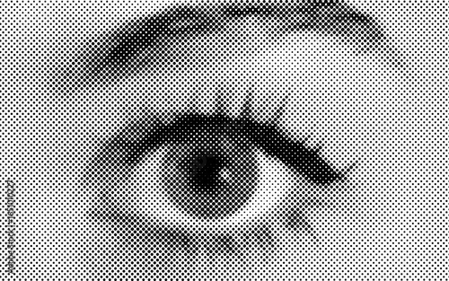 Vector human eye illustration made by halftone patter.