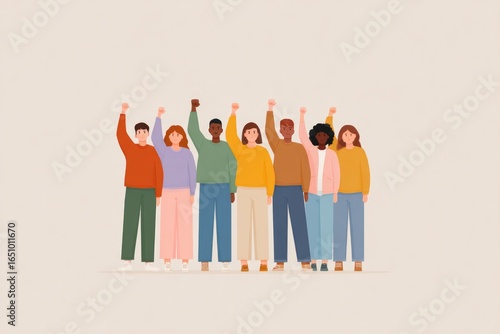 Diverse group of people raising hands in unity, showcasing empow