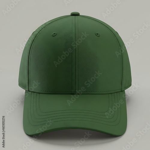 A solid dark green baseball cap, front view, clean design, plain.