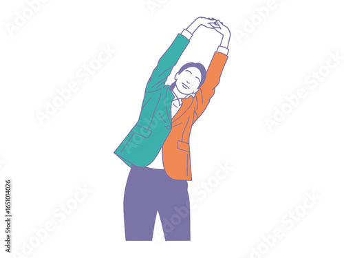 Flexibility and Balance: A person in a business suit gently stretches and finds inner peace, finding the equilibrium necessary for the trials of the daily grind. 