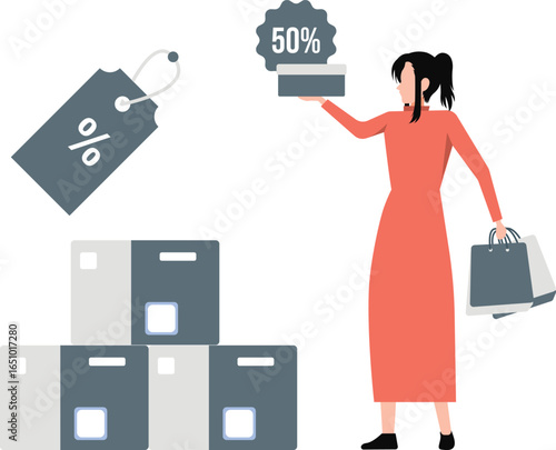 Lady enjoying half price shopping