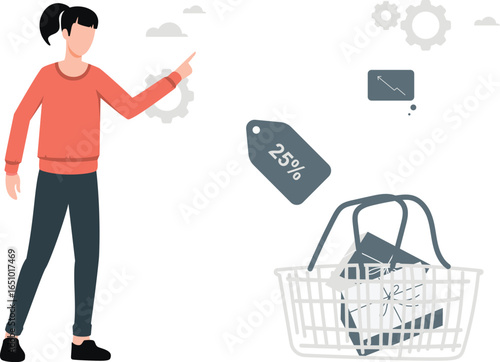 Lady worker seeing increasing of shopping due to discount