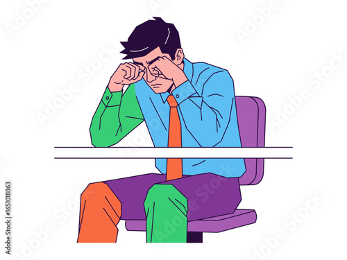 Overwhelmed at Work: A stressed individual, head in hands, captured in an illustrative representation of workplace stress and mental health challenges.