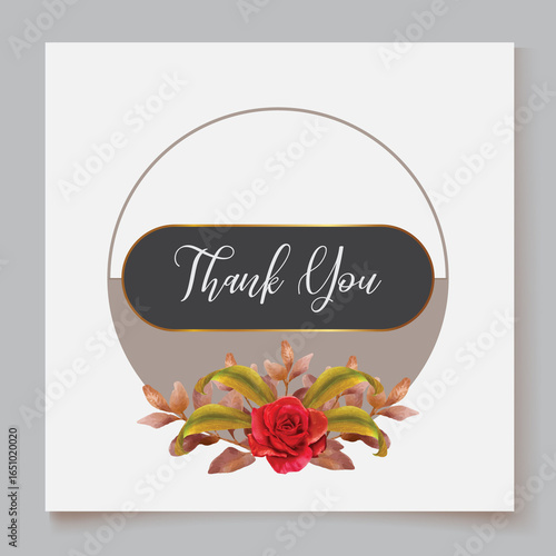 WEDDING INVITATION FRAME WITH FLOWER DECORATIONS AND FRESH LEAVES