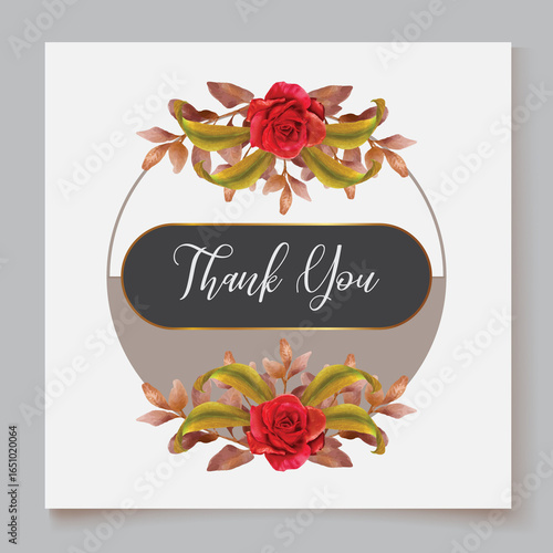 WEDDING INVITATION FRAME WITH FLOWER DECORATIONS AND FRESH LEAVES