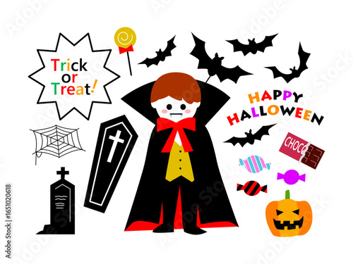 ハロウィン　かわいい子どもの仮装イラストセット
