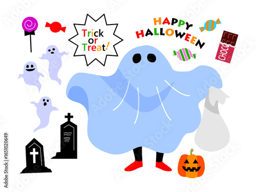 ハロウィン　かわいい子どもの仮装イラストセット