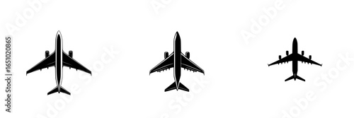 Aircraft silhouettes in various positions against a plain background showcasing aviation design concepts