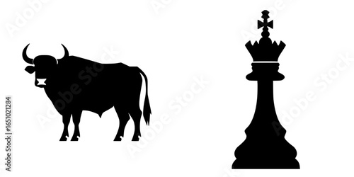 Unique representation of a bull and a chess king symbolizing strength and strategy in artful design
