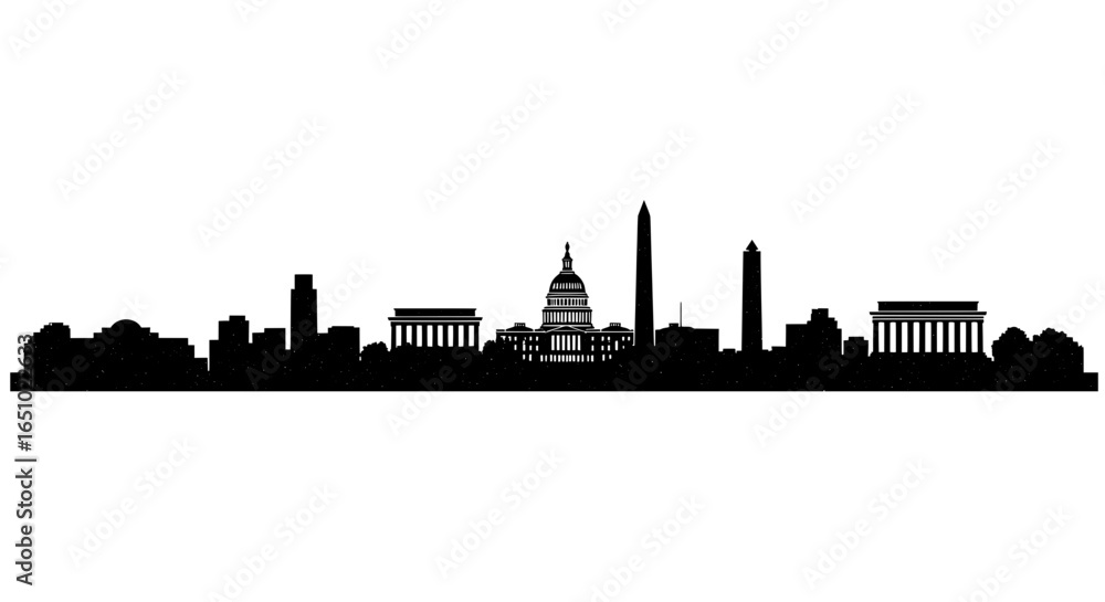 Fototapeta premium Washington DC Skyline Black White Vector Retro Poster
