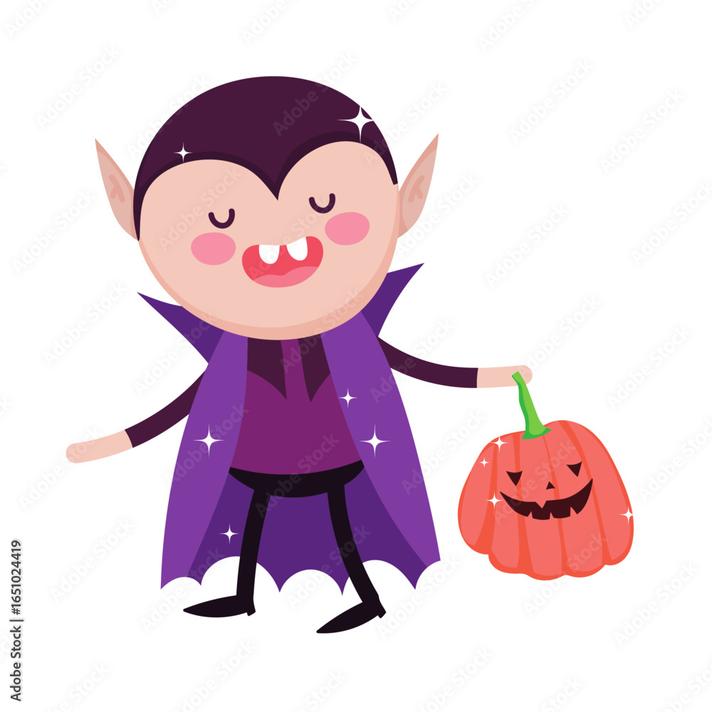 Cute Vampire Holding Jack-o'-lantern Cute Vampire Holding Jack-o'-lantern