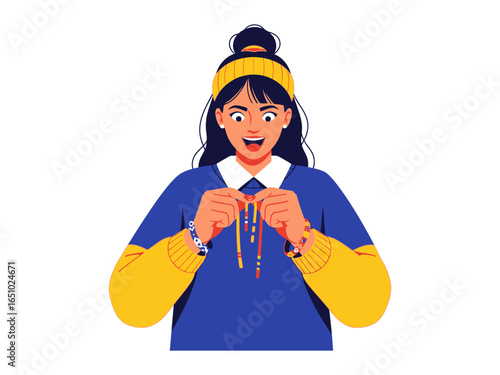 Creative Expressions: Crafting and Imagination: A young woman, lost in the creative process of making jewelry. Capturing the joy of creation.