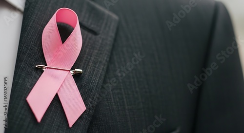 Pink Ribbon on Suit Lapel - Breast Cancer Awareness