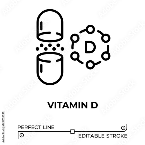 Vector line icon related to vitamin d. Perfect Line. Editable Stroke.