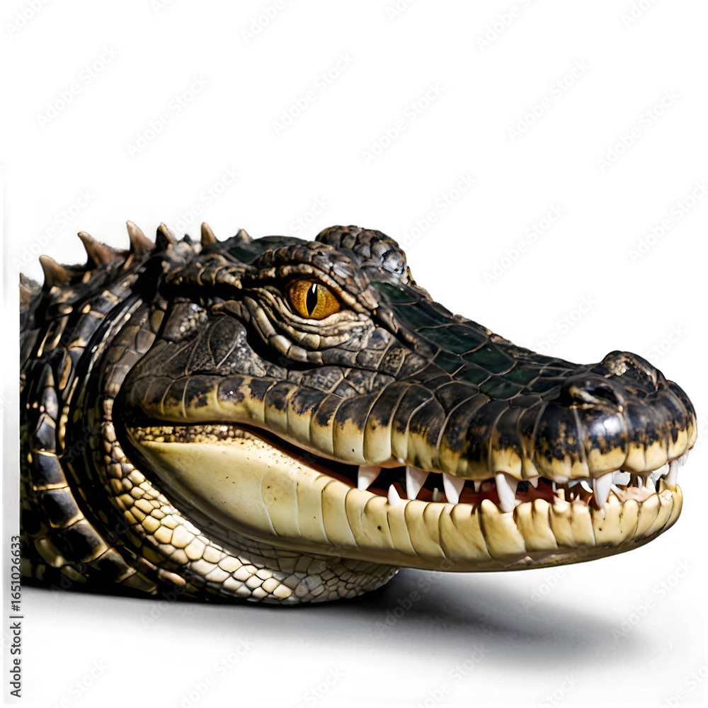 Obraz premium Alligator's Gaze: An up-close study of an alligator, revealing intricate details of its powerful jaw, textured scales, and intense, reptilian eye.