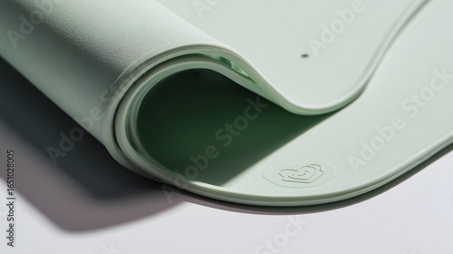 Rolled Mint Green Silicone Placemat with Baby Logo in Natural Light