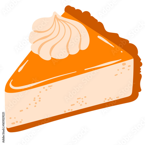 Slice of pumpkin pie with cream. Flat vector illustration