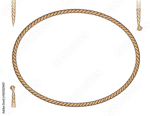 Vector illustration of an oval frame made of rope isolated on white background