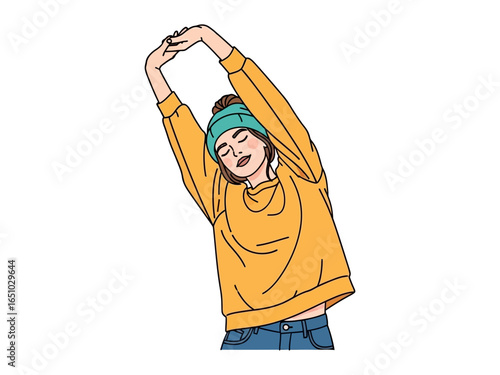 Serene Stretching Silhouette: An illustrated person performs a graceful stretch, exuding tranquility and ease in a simple, artistic depiction.