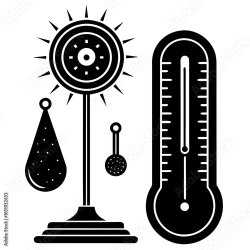 A retro weather station with analog barometer and thermometer.