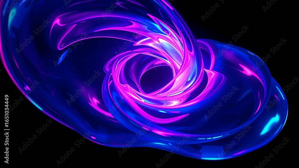 Naklejka premium Illustration of a dynamic abstract swirl of glowing blue and purple light on a black background