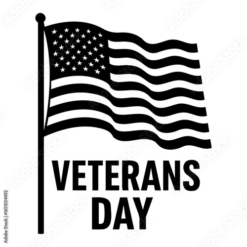 Vector illustration of an american flag with veterans day text in black and white