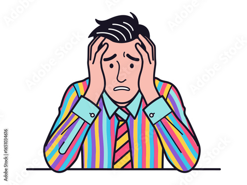 Overwhelmed: A line art depiction of an individual overwhelmed by stress and pressure, embodying feelings of anxiousness and emotional strain.