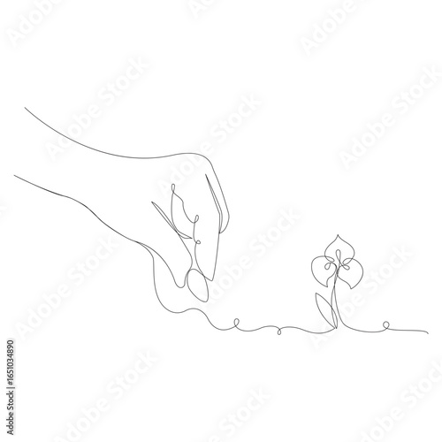 One line drawing of planting a seed in soil farming challenge minimal concept