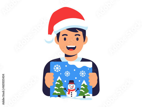 Holiday Cheer: A person joyfully holds up a winter wonderland scene, adorned with festive holiday spirit. Depicting a vibrant moment of seasonal merriment.
