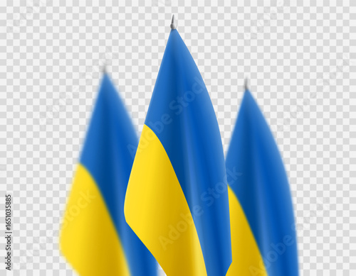 Ukrainian flags isolated on checkered background. Ukrainian flags isolated on checkered background. Templates of blurred flags for decoration events of Ukraine. 3d vector illustration.