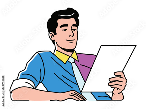 Reading with Focus: A focused man dressed in a formal attire attentively reads documents.