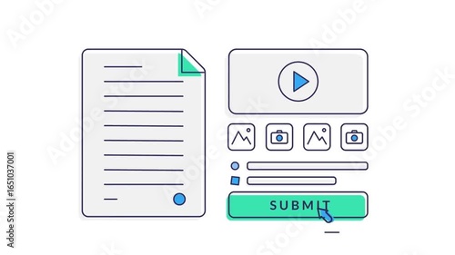 Document submission animation, upload files and multimedia with digital form in online application process