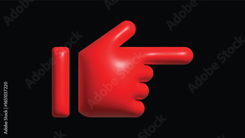 3D Red Hand Pointing Right Icon Isolated on Black Background