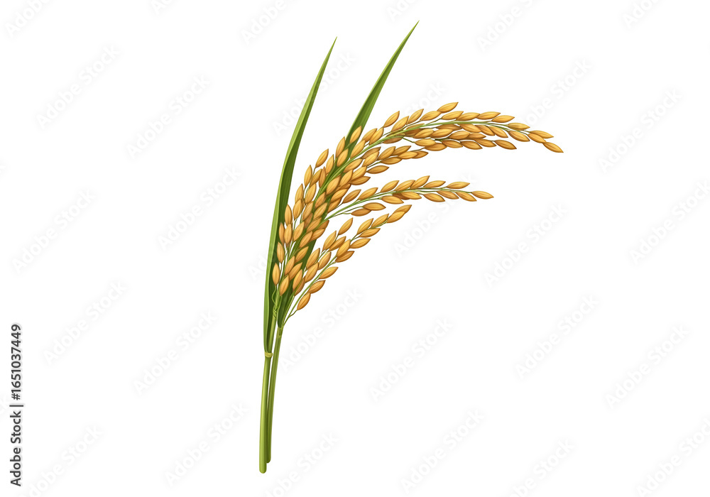 Fototapeta premium Close-up of a golden wheat ear with green leaves against a black background for agricultural and