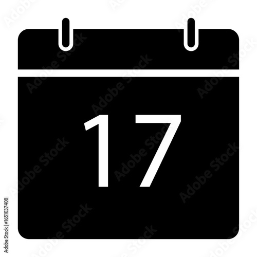 Simple and minimalist calendar icon displaying the number seventeen. Ideal for scheduling, organizing, planning, time management, appointment setting designs.