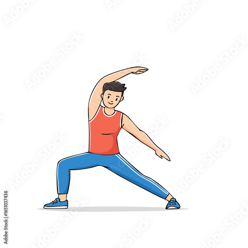 Modern flat vector illustration style of a person stretching before exercise