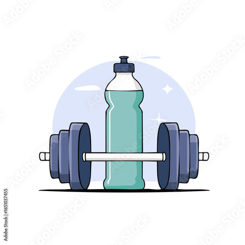Modern flat vector illustration style of dumbbells and a water bottle
