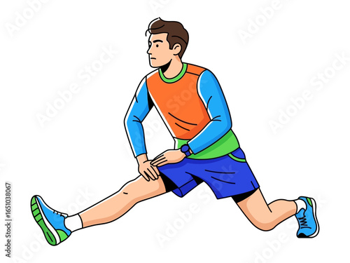Stretching for Fitness: A vibrant illustration of a man engaging in a stretching routine. The focus is on promoting fitness and well-being, ideal for health-conscious platforms.