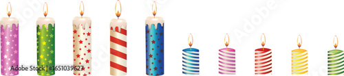 Christmas color candles vector bundle set with festive holiday designs.