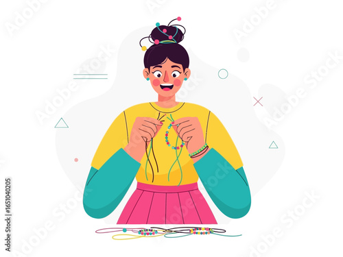 Artisan's Craft: An individual meticulously crafts handmade bracelets, with each knot a step toward personalized adornment, portraying the satisfaction of creative endeavor.